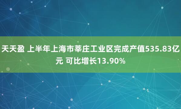 天天盈 上半年上海市莘庄工业区完成产值535.83亿元 可比增长13.90%