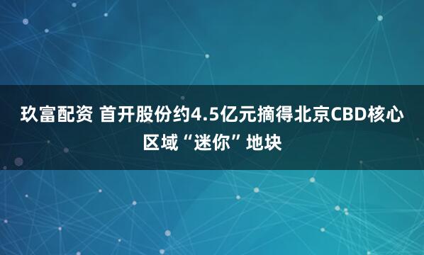 玖富配资 首开股份约4.5亿元摘得北京CBD核心区域“迷你”地块